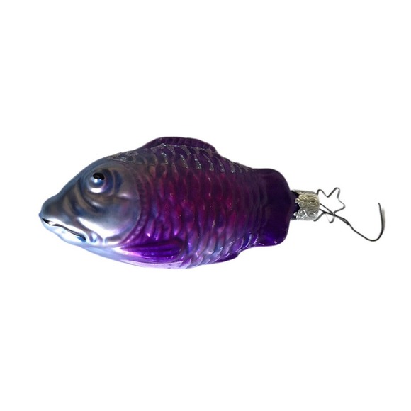 Inge Glas Mouth Blown Glass Christmas Ornament PURPLE FISH Carp Made In Germany - Picture 1 of 6